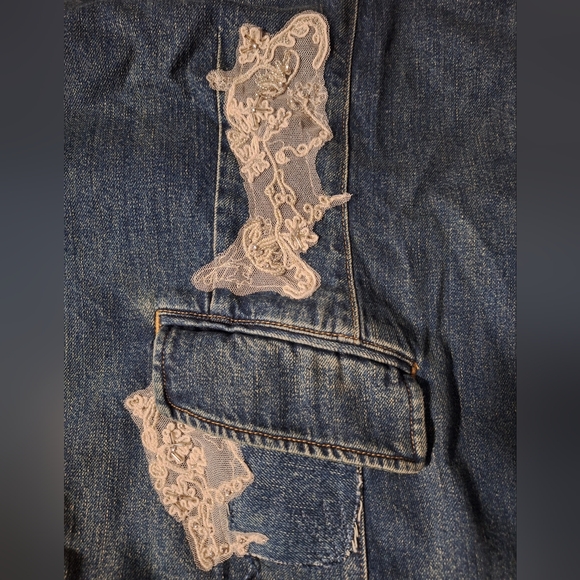 NWT Lauren RL Blue Lace Patchwork Indigo Denim Buttoned Jacket 16W - Picture 6 of 9
